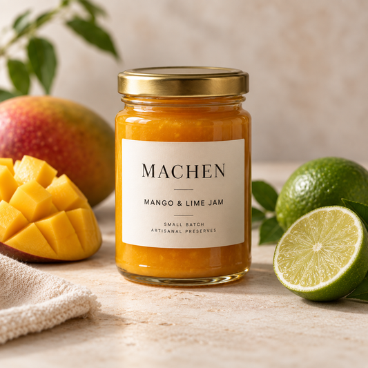 MACHEN Mango & Lime Jam jar with fresh mango and lime